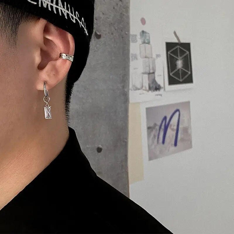 Cubic Zirconia Cross Hoop Dangle Earring