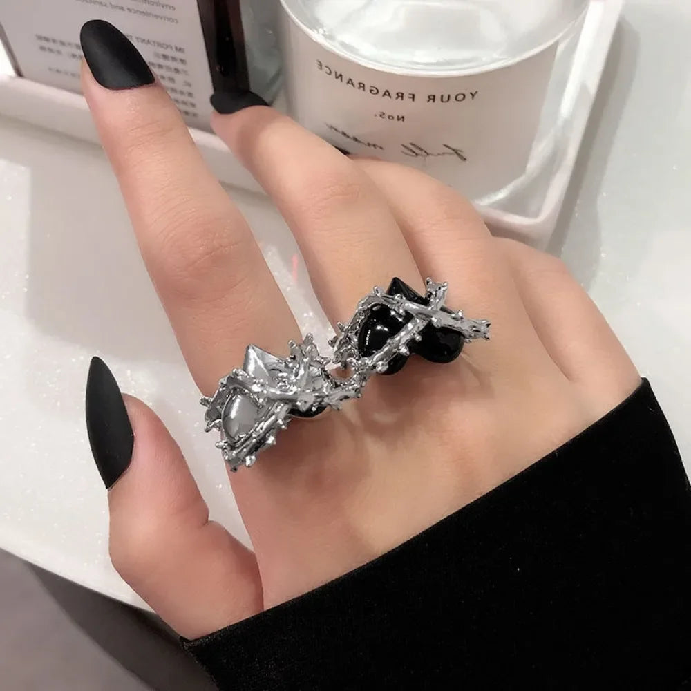 Vintage Black Spiked Heart Gothic Ring