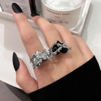 Vintage Black Spiked Heart Gothic Ring