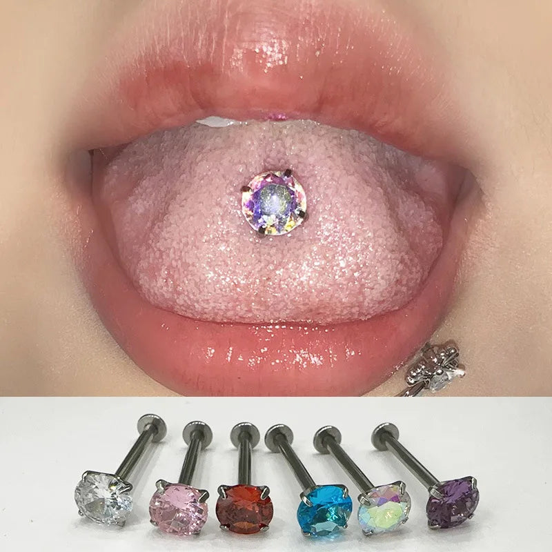 1.6mm Sweet Big Zircon Four Claw Tongue Ring Main image