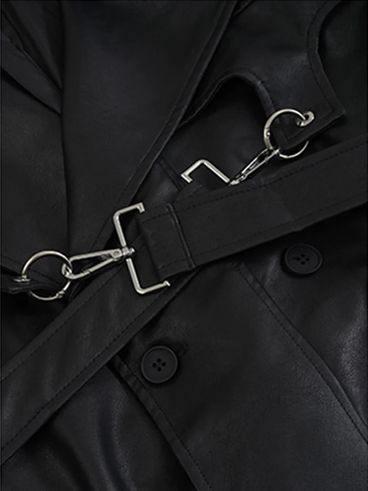 Loose Fit Long PU Leather Long Coat
