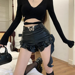 Belted Faux Leather Shorts