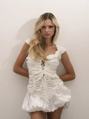 Placket Tank Tops Lace-Up One Shoulder Crop Top