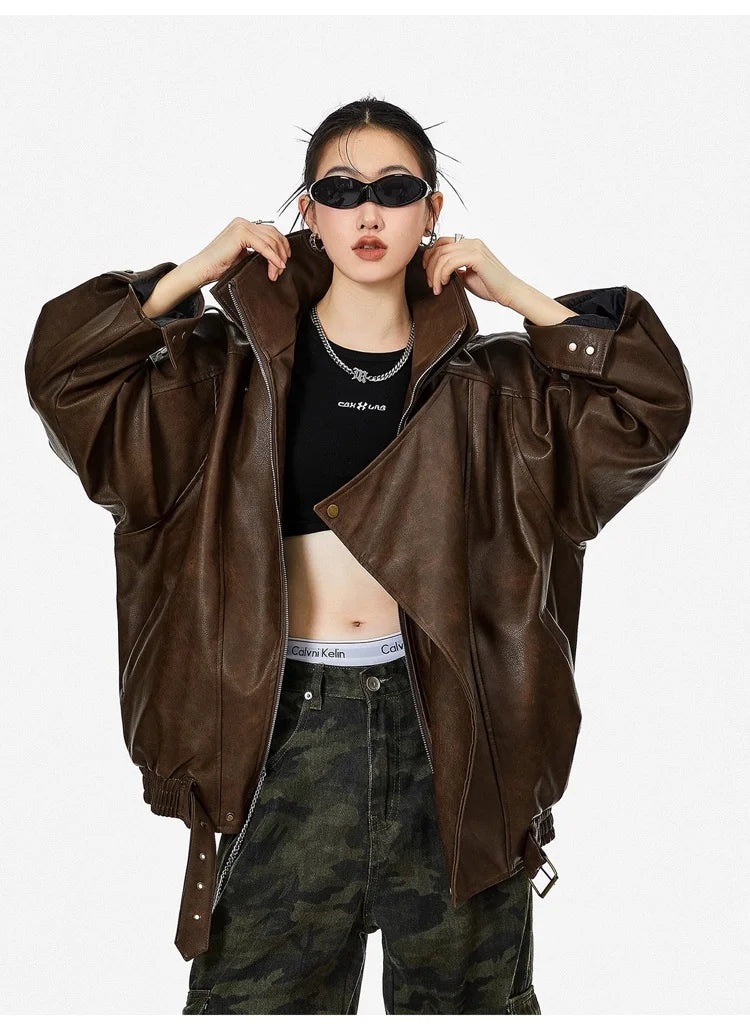 Oversized Faux Leather Biker Jacket