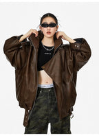 Oversized Faux Leather Biker Jacket