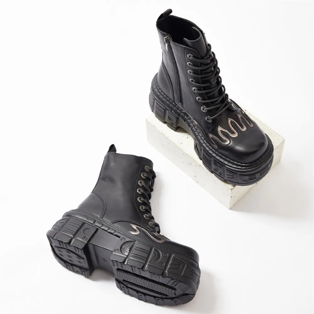 Fashion Punk Lace-Up Round Toe Knee High Gothic Boot