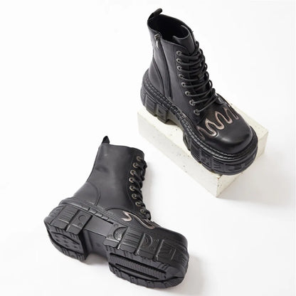 Fashion Punk Lace-Up Round Toe Knee High Gothic Boot