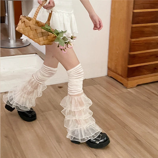 Gothic Lace Ruffles Over Knee Sock