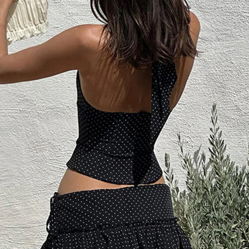 Bandage Halter Corset Polka Dot Crop Top
