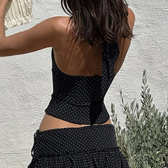 Bandage Halter Corset Polka Dot Crop Top