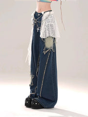 Blue Gothic Baggy Star Denim Pant