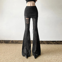 High-Waisted Distressed Flare Pants