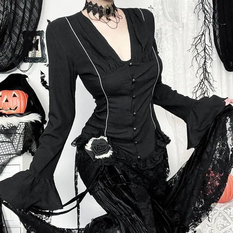 Gothic V-Neck Flare Sleeve Blouse Main image