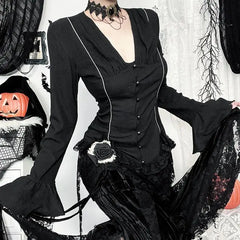 Gothic V-Neck Flare Sleeve Blouse