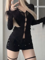 Grunge Gothic Black V-neck Lace Blouse