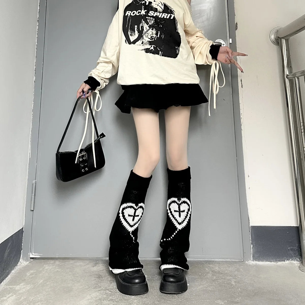 Gothic Knitted Star Cross Leg Sock