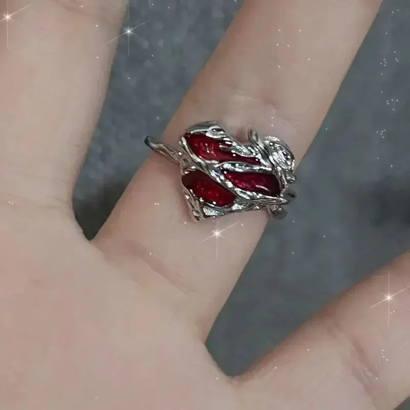 Red Crystal Glass Gothic Spider Ring
