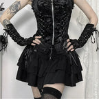 Cross Patchwork Pleated Gothic Skirt