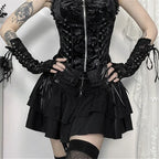 Cross Patchwork Pleated Gothic Skirt