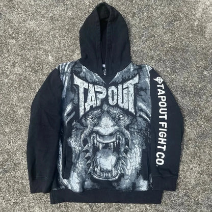 Gothic Retro Letter Print Zip Hoodie