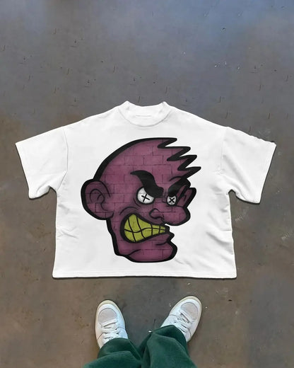 Comic Print Round Neck Cotton T-shirt