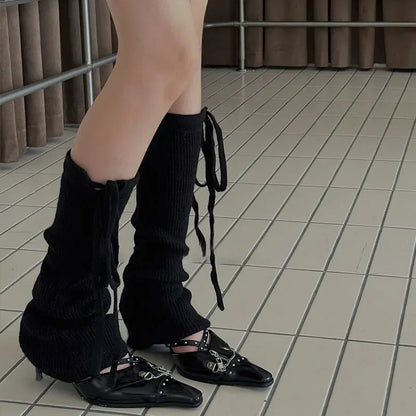 Gothic Rope Bow Wool Knitted Sock