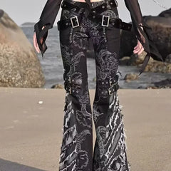 Printed Gothic Dragon Flared Pant