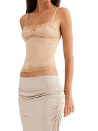 Lace Trim Corset Spaghetti Strap Crop Top