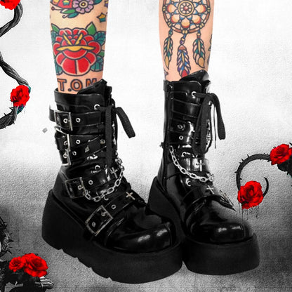 GIGIFOX Platform Gothic Combat Boot