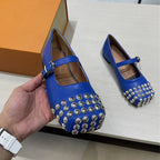 Rivet Cross Strap Square Toe Loafers Flat