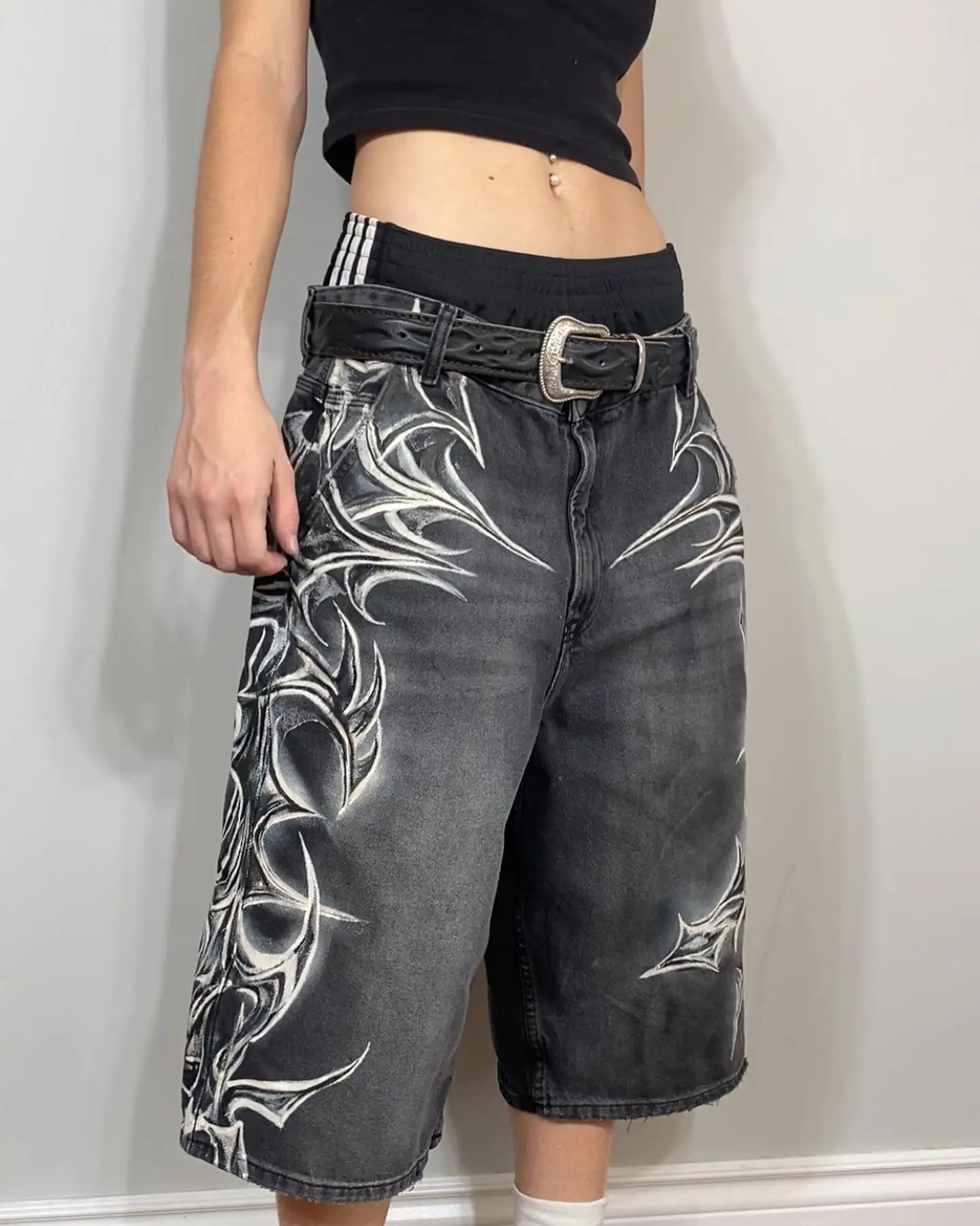 Graffiti Print Denim Short Main image