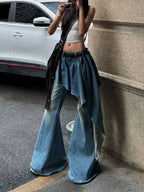 Washed Gothic Splicing Bell-Bottom Pant