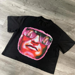 Retro Pattern Print Loose Cotton T-shirt