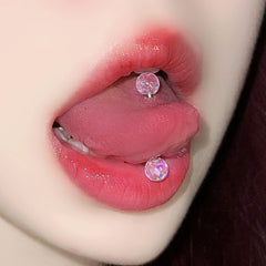 Acrylic Imitation Opal Sequins Flash Tongue Ring