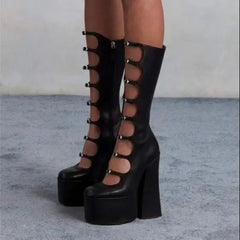 Platform Patent Leather Gothic Buckle High Boot
