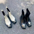 Metal Square Toe Platform Chelsea Gothic Short Boot