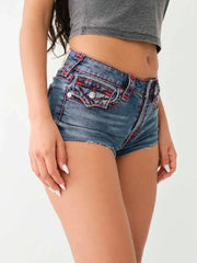 Buddha Embroidery Denim Short