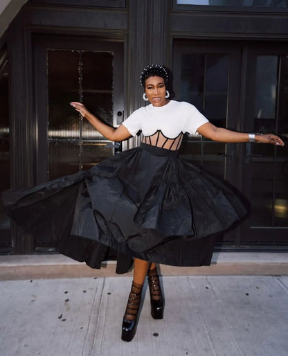 Black Taffeta Ankle Length Skirt