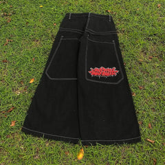 Hip Hop Gothic Punk Embroidery Denim Pant