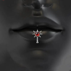 White Zirconia Cross Silver Punk Lip Stud