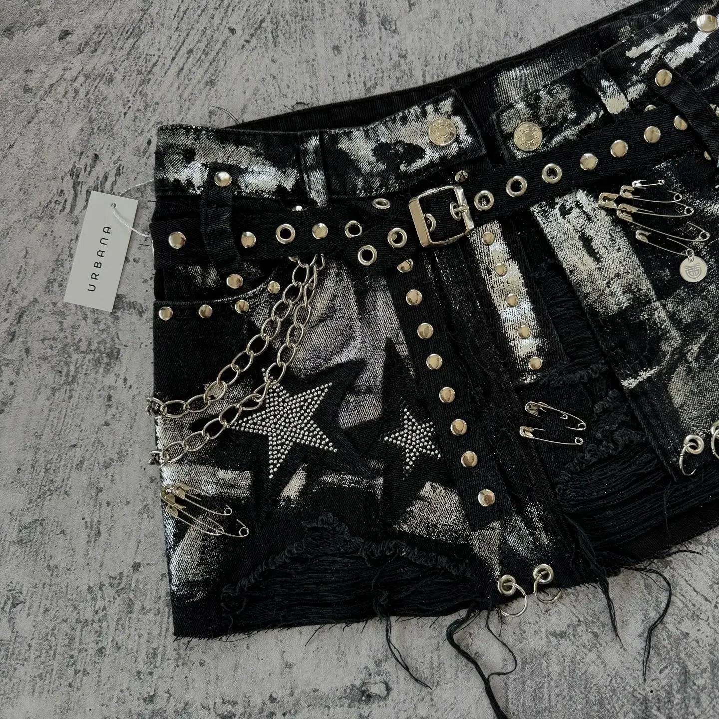 Rhinestone Denim Retro Black Skirt