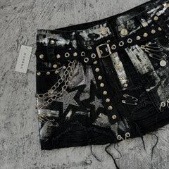 Rhinestone Denim Retro Black Skirt
