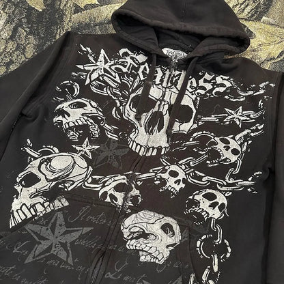 Gothic Dark Skull Print Pullover Hoodie