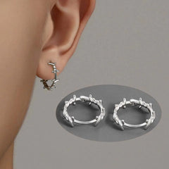 Silver Thorns Hoop Small Round Punk Earring