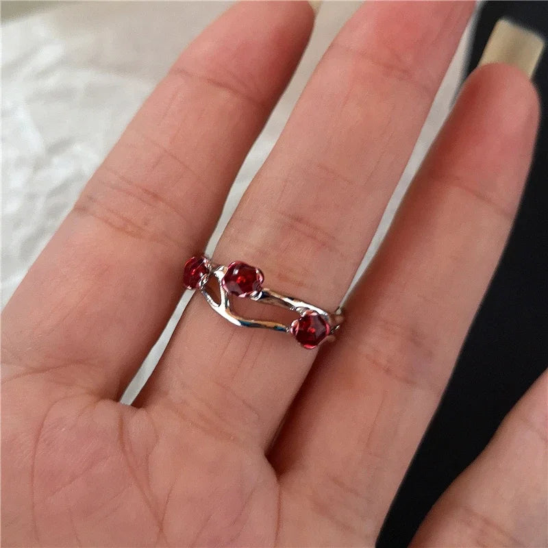 Goth Punk Red Crystal Heart Cross Ring