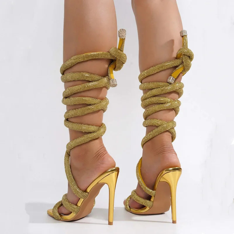 Rhinestone Gothic Ankle Strap Gladiator Sandals High Heel