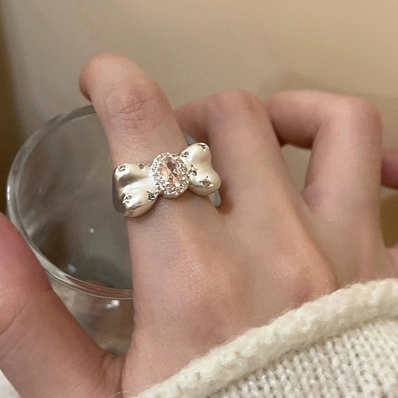 Bow Heart Pendant Gothic Ring