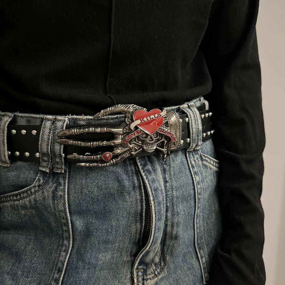 Unisex Gothic Skull Rivet Belt Main image