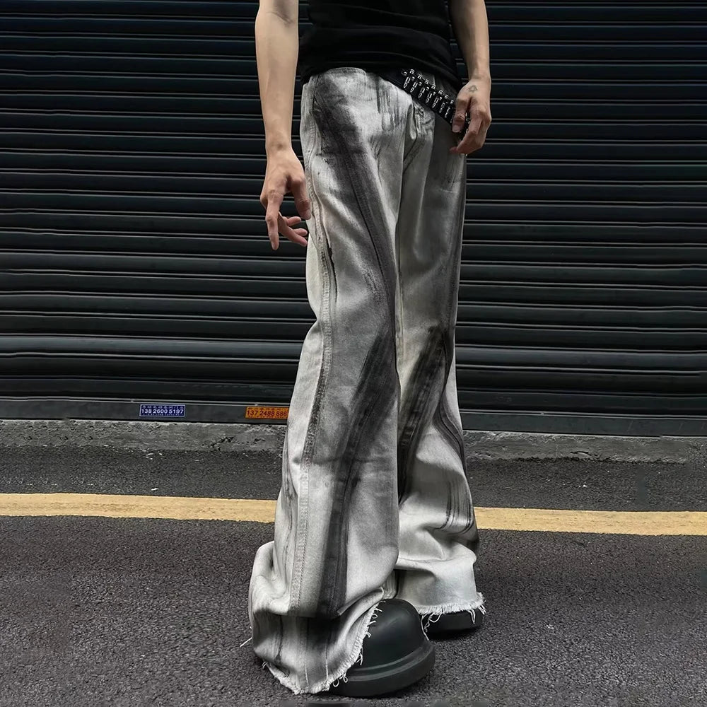 Contrast Color Flared Denim Pants