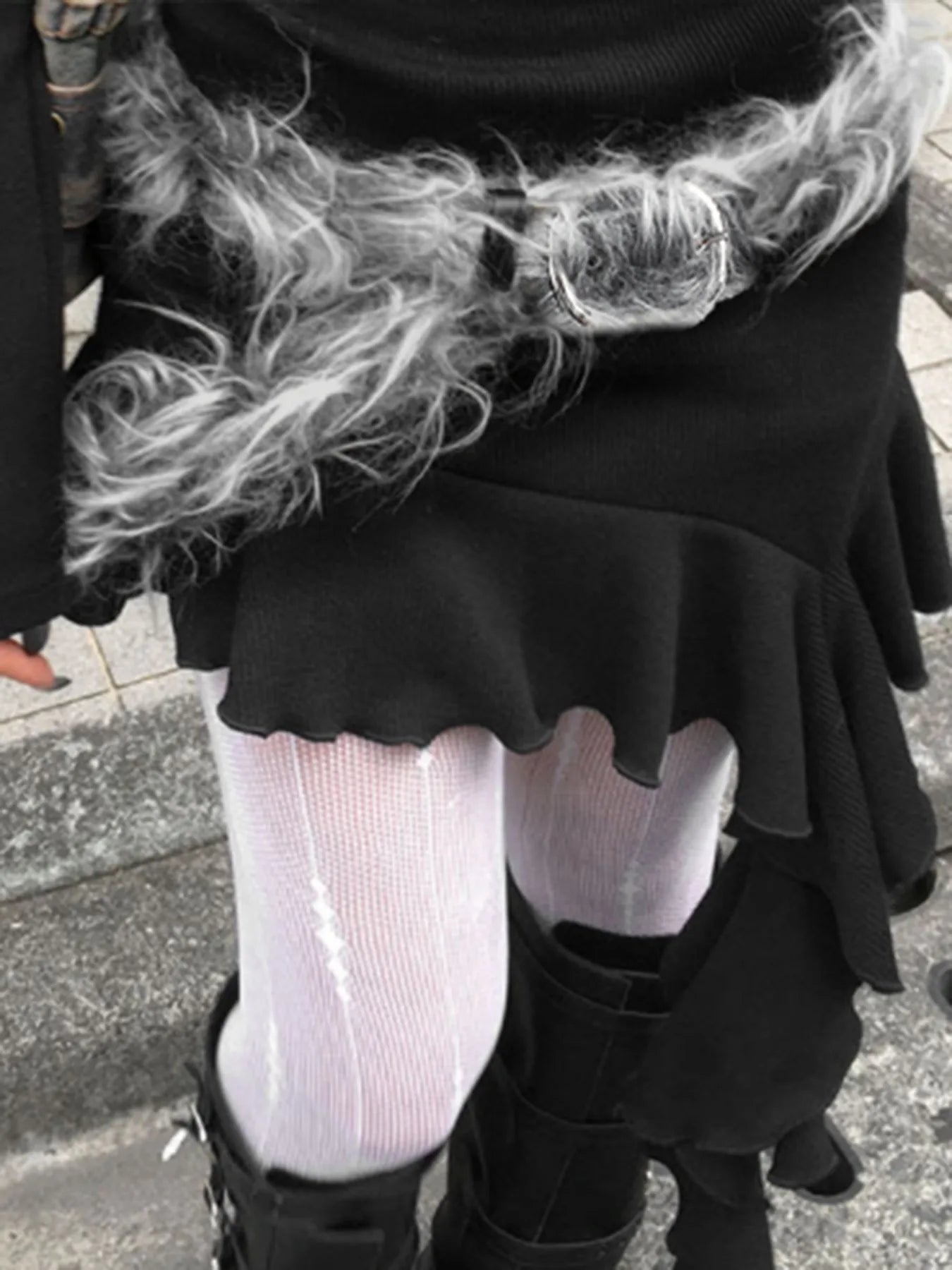 Gray Faux Fur Gothic Leather Belt Main image